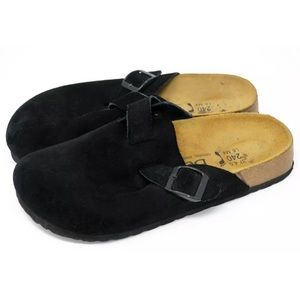Betula Birkenstock Boston Black Suede Clog Mules